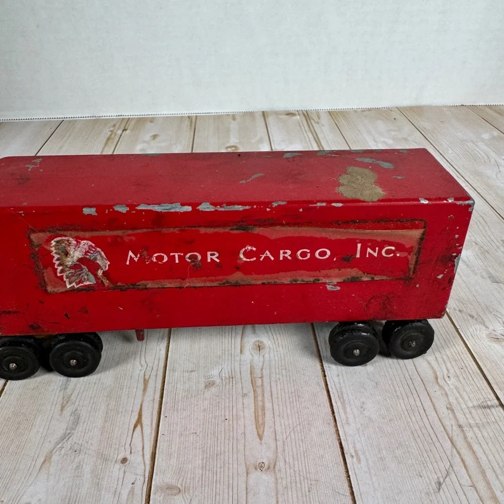 Vintage Ralstoy Pressed Steel‎ Semi Truck Yellow Cab Red Trailer 1950s